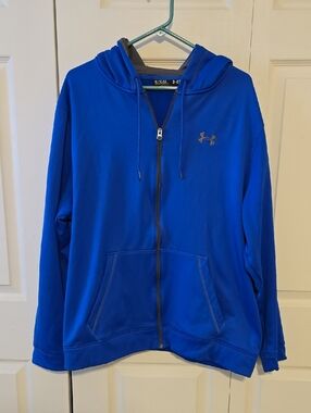 Mens Under Armour Bright Blue Light Weight Zip-Up Hoodie with Hood Size XL